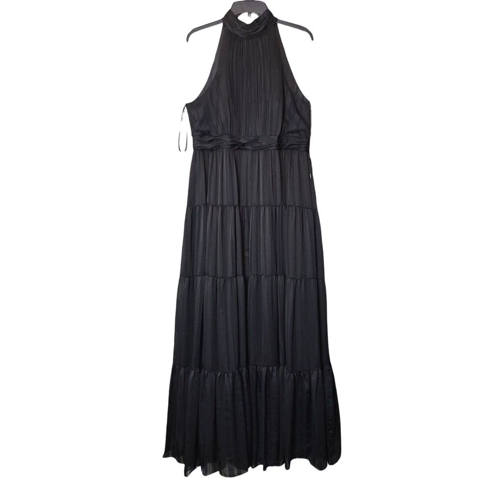 Mac Duggal Tie Neck Tiered Halter Gown Black Maxi Dress Style #49515